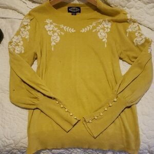 Mustard Yellow Sweater with Floral Embroidery